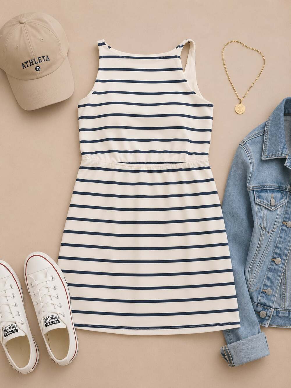 all in motion Women's Striped Tank Dress, Size M (g17)